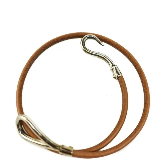 HERMES Jumbo: Brown/Silver Hook Bracelet/Choker - Picture 3 of 6